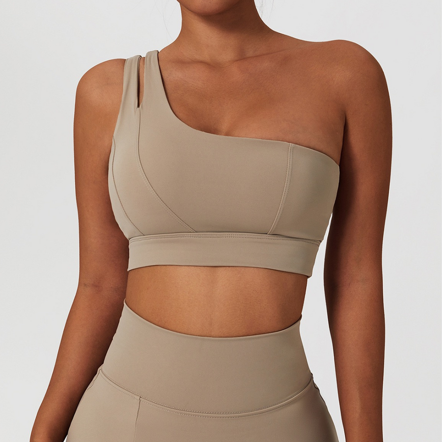 DONA Chic Single Shoulder Crop Top - Latte