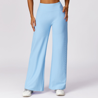 Premium Ribbed Elegant Pocket Flared Legging - Sky Blue