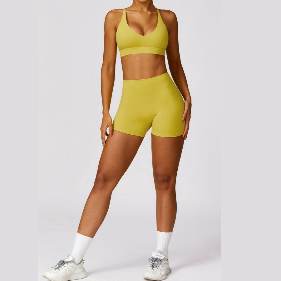 Stylish Back Premium Short Set - Lemon Yellow