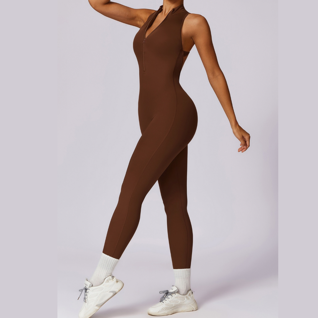 Scrunched Butt Lifting Jumpsuit - Coffee