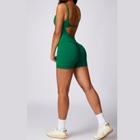 Deep V Scrunched Romper - Green