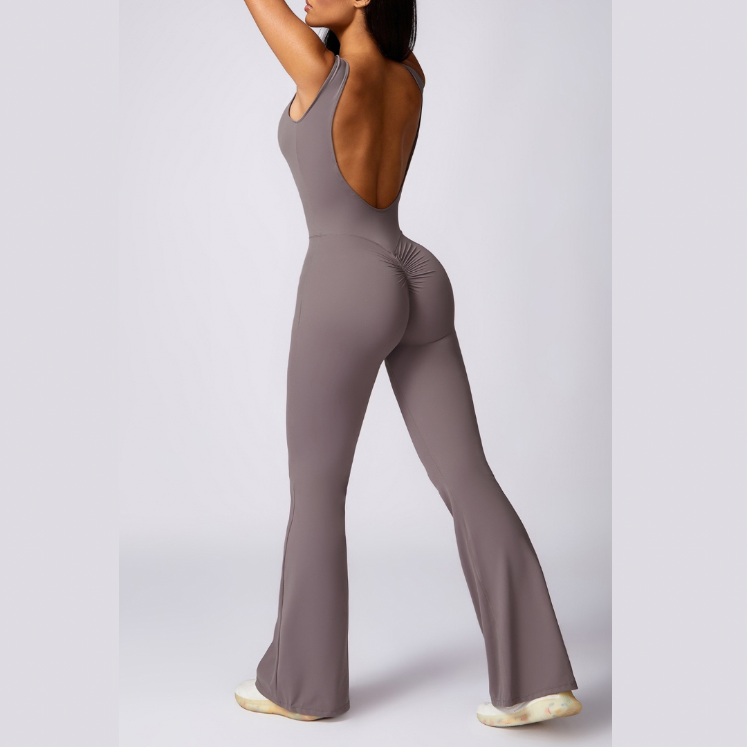 Adina Sexy Scrunch Backless Jumpsuit - Purple Grey