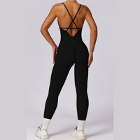 Slim Waist Backless Seamless Jumpsuit - Black