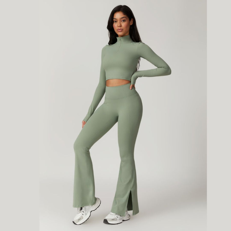 CAMILA Long Sleeve Top Flared Legging Set - Green