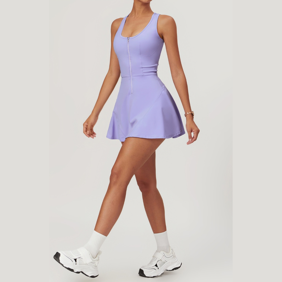 ANYA Tennis Zipped Stylish One Piece Sports Dress - Lavender