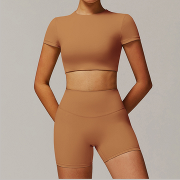 EVA Premium Short Sleeve Top Short Set - Caramel
