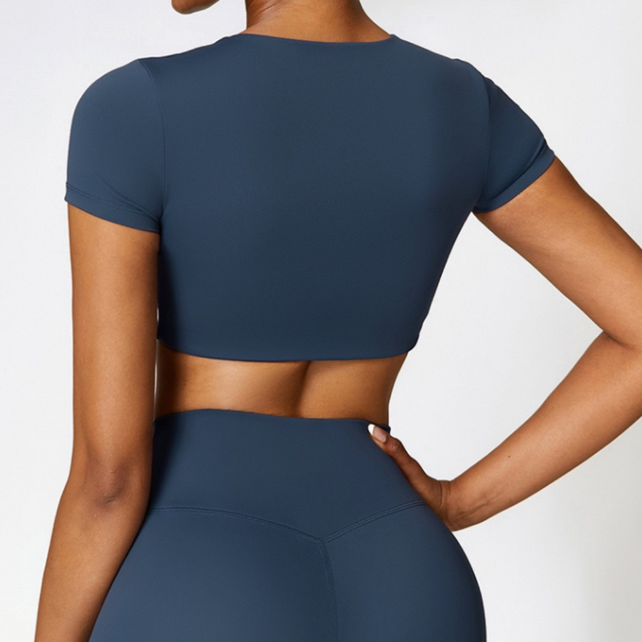 CHRISTIA Comfy Short Sleeve Crop Top - Navy