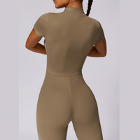 Classic Short-Sleeve Zipped Jumpsuit - Khaki