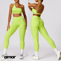 Single Shoulder Stylish Design Legging Set - Lime Yellow