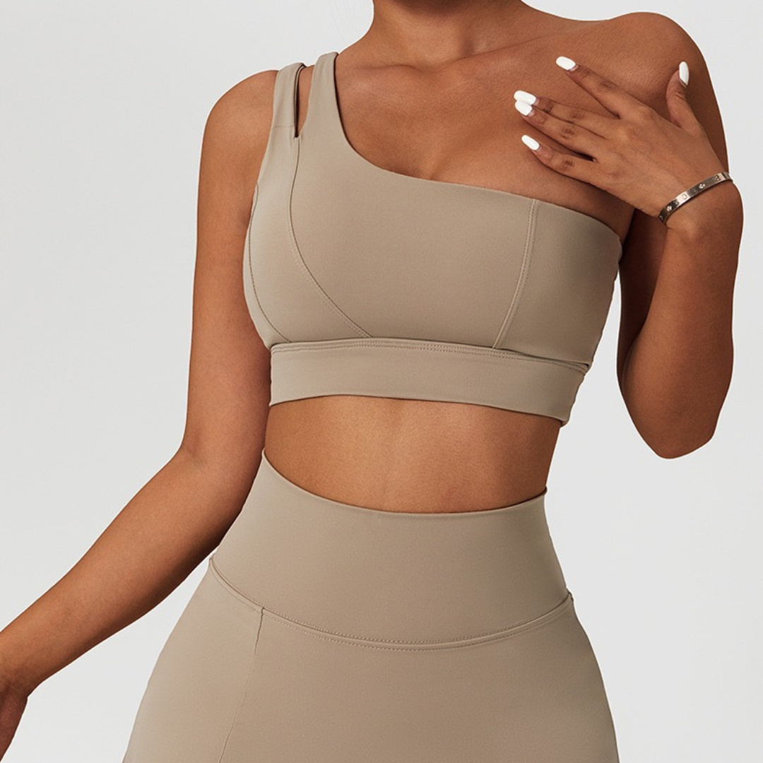 DONA Chic Single Shoulder Crop Top - Latte