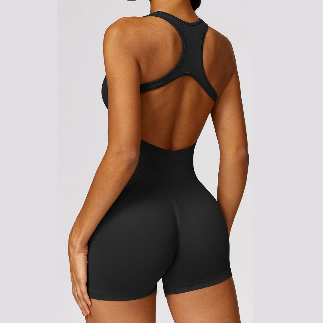 Χωρίς ραφή Cross Back Romper - Μαύρο