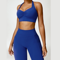 Backless Stylish Top V-Shape Legging Set - Klein Blue