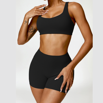 V-Top Scrunched Short Set - Black