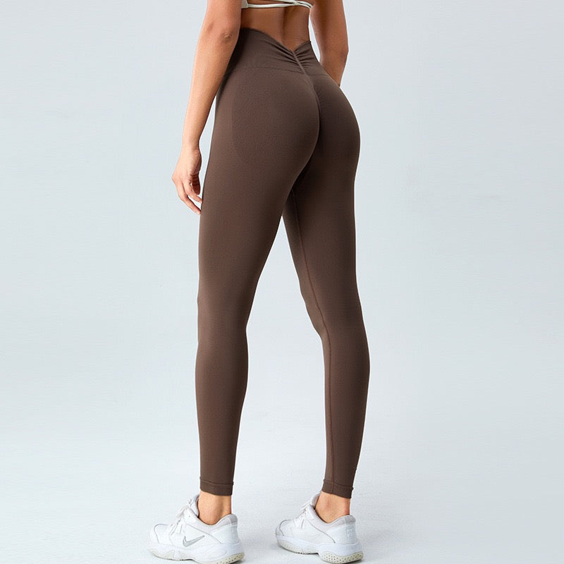 Sexy V-shape Scrunched Legging - Brown