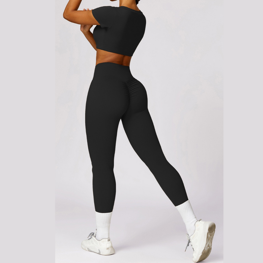 Σετ κοντομάνικο Premium Scrunched Legging - Μαύρο 