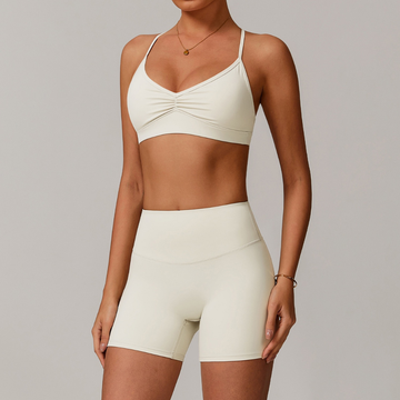ELINA Comfy Sports Bra with Short Set - Beige