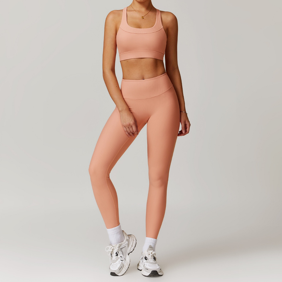 Alibi Ribbed Stylish Legging Set - Peach