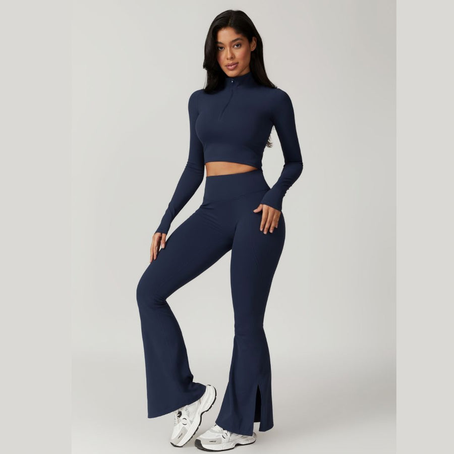 CAMILA Long Sleeve Top Flared Legging Set - Navy