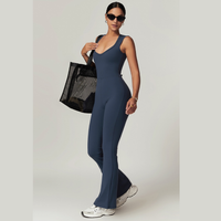 CATHY V-Shape Top Flared Bottom Jumpsuit - Navy