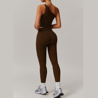 NANA Single Shoulder Top Legging Set - Coffee