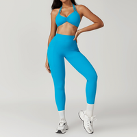 LUNA Chic Backless Top V-Shaped Legging Set- Blue