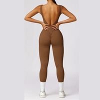 Seamless Deep-V Jumpsuit - Coffee