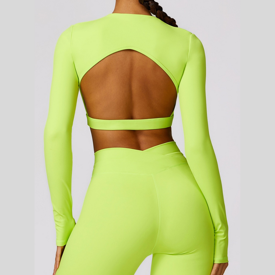 Elegant Long Sleeve Premium Crop Top - Electric Yellow