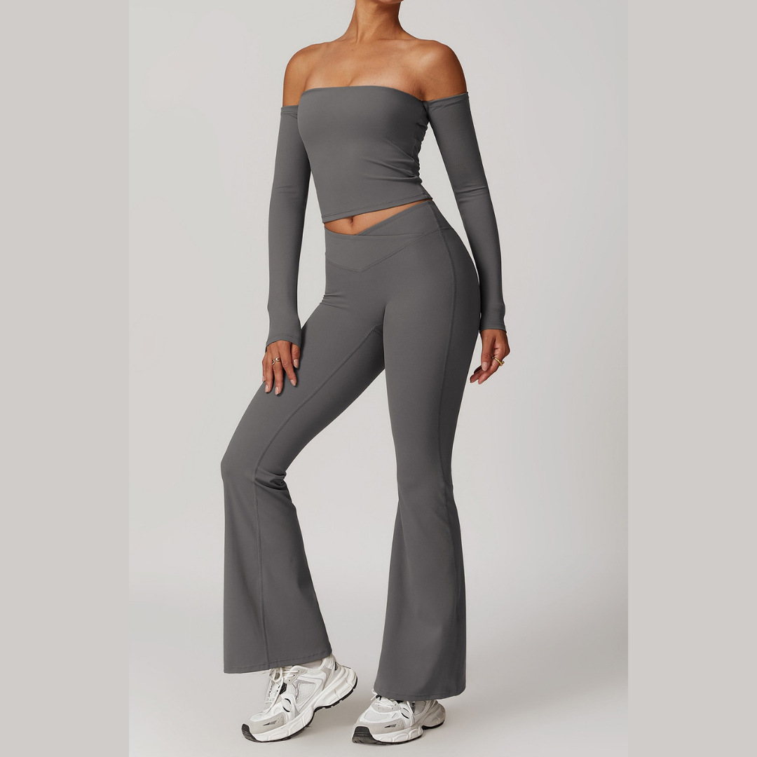 Sabrina Stylish Long Sleeve Flared Legging Set - Grey