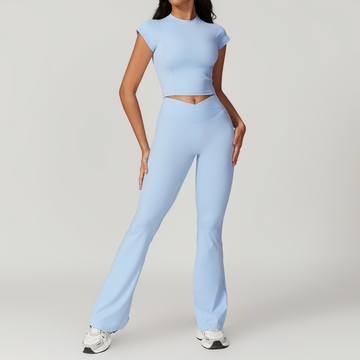 Sustainable Short Sleeve Flared Legging Set - Sky Blue