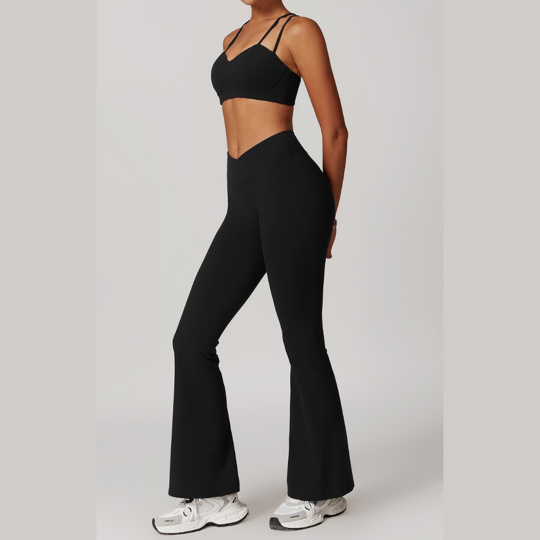 Sabrina Chic Flared Legging Set - Black