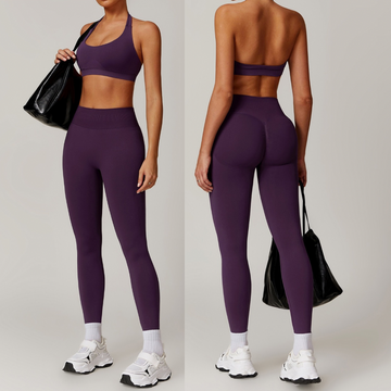 SANDY Seamless Backless Top Legging Set - Purple
