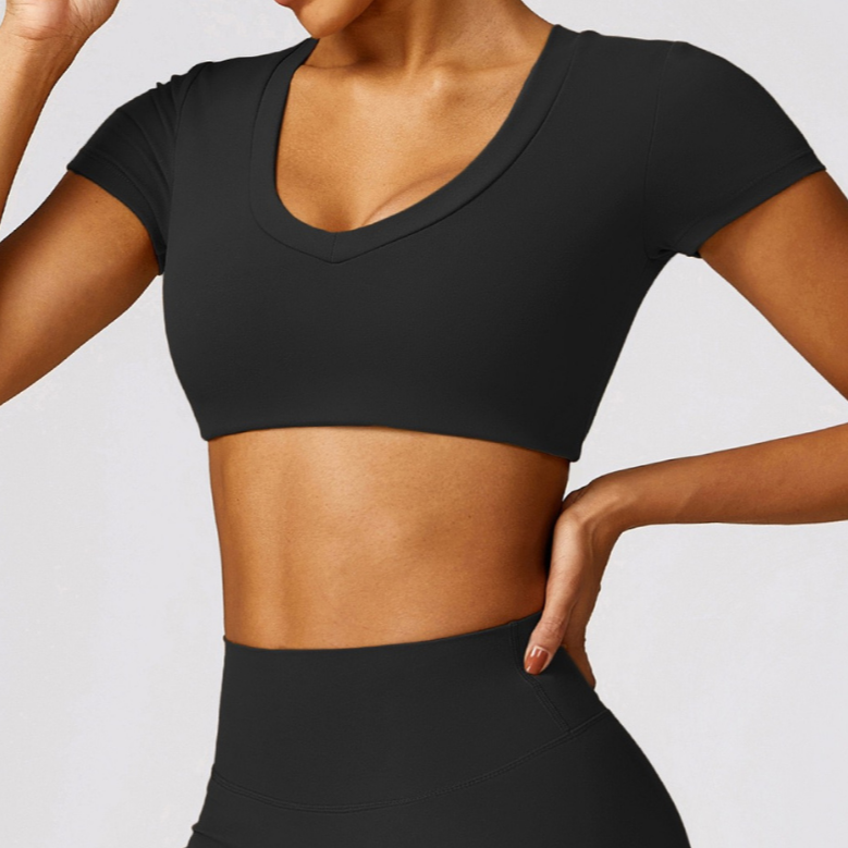 Premium Short Sleeve Crop Top - Black