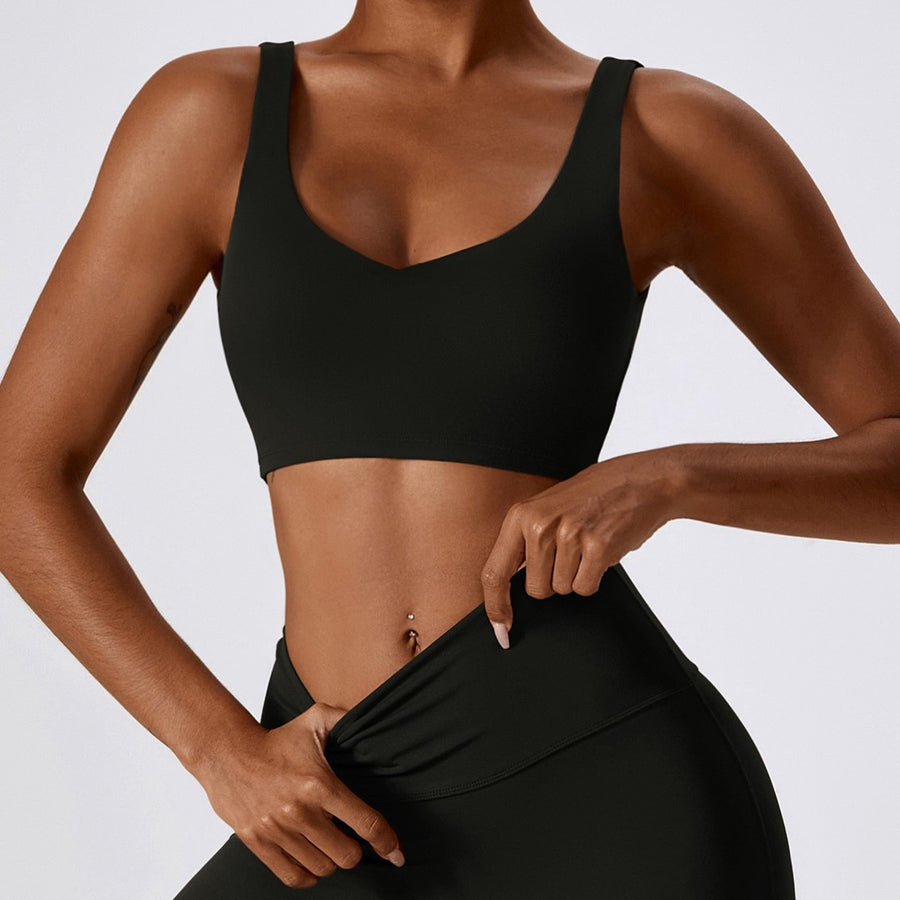 Deep V Soft Fabric Crop Top - Black