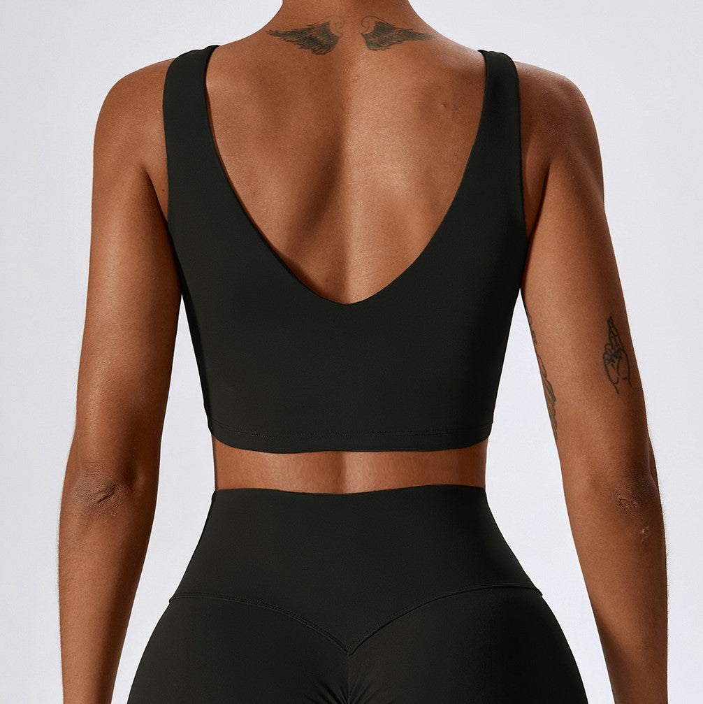 Deep V Soft Fabric Crop Top - Black