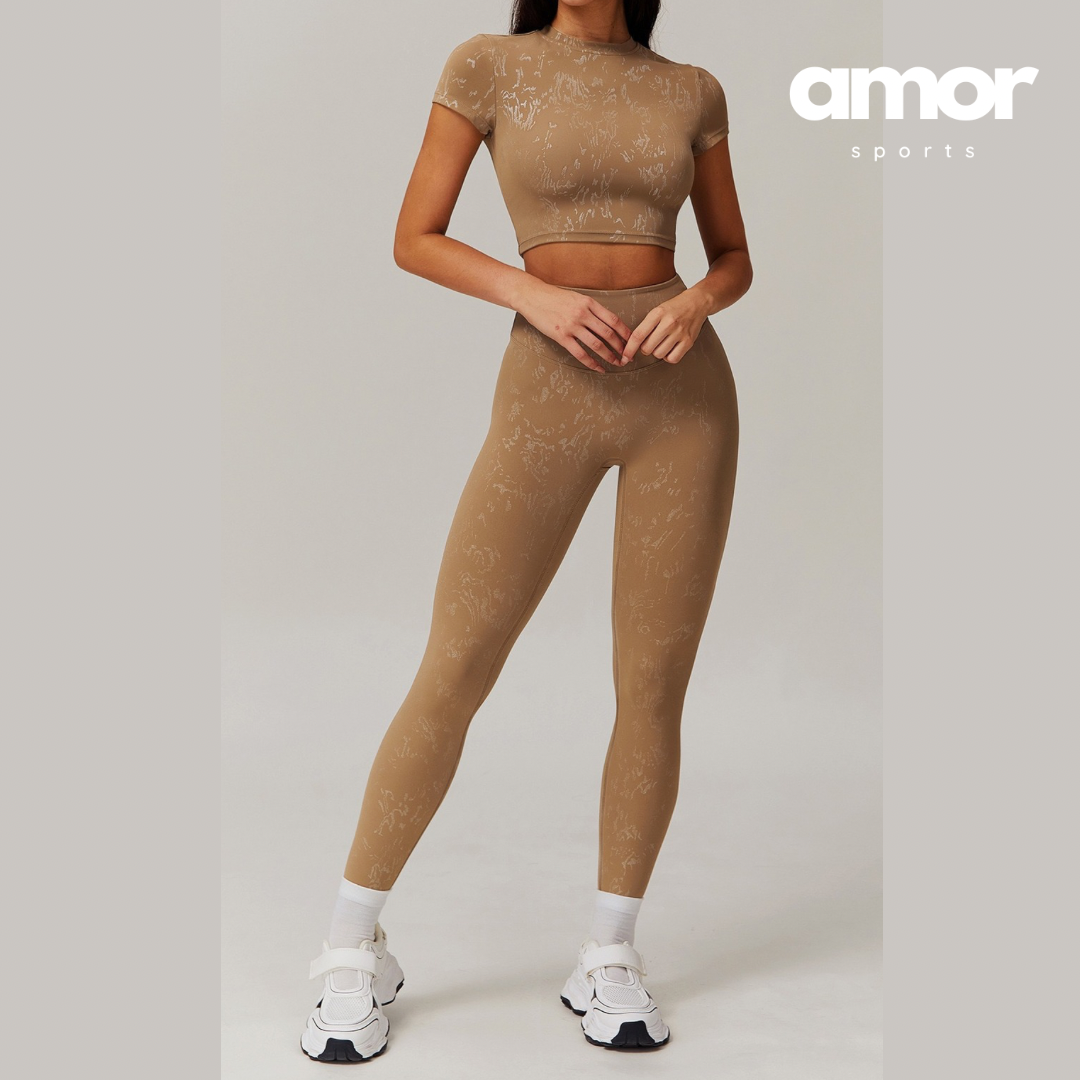 Elysian Glow Short Sleeve Legging Set - Brown