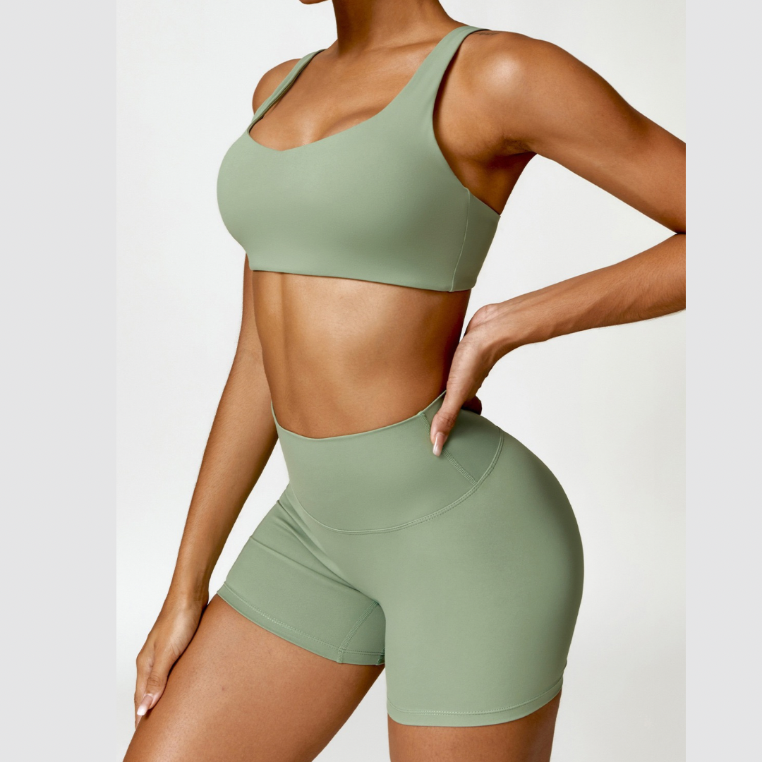 V-Top Scrunched Short Set - Πράσινο 