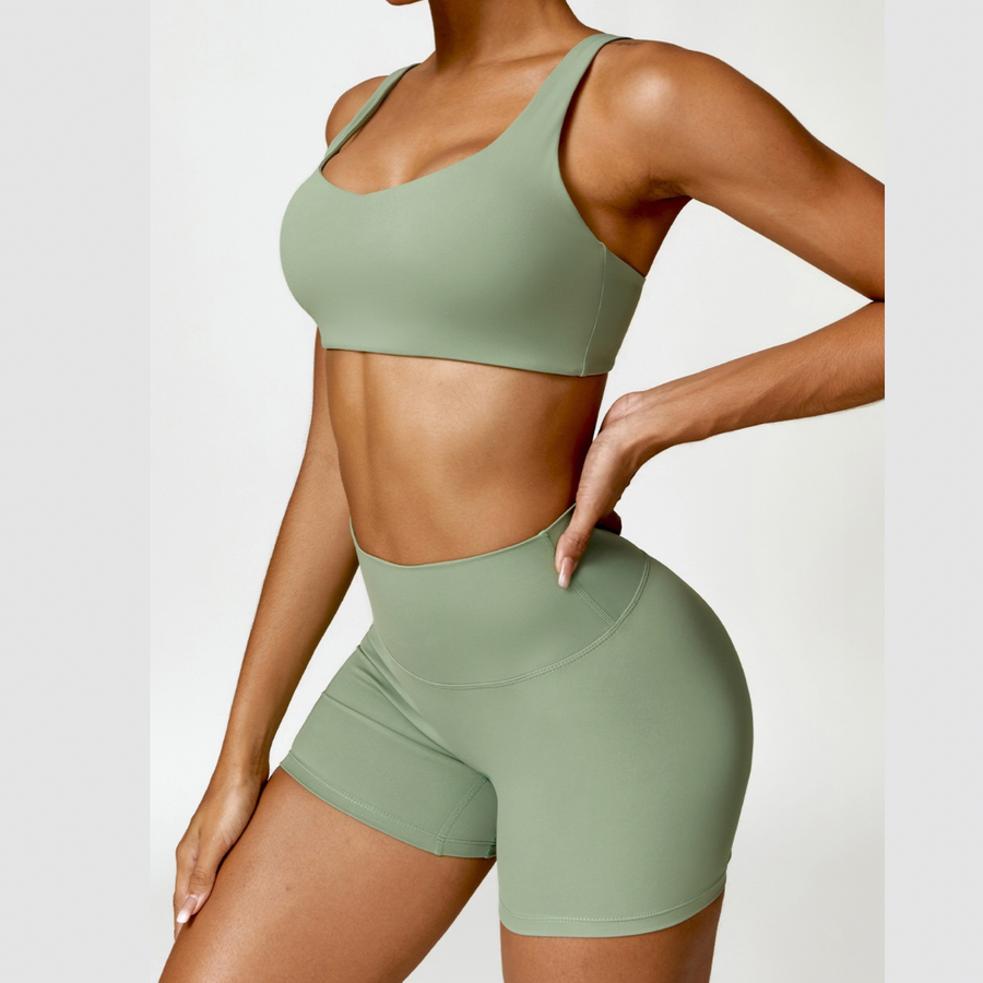 V-Top Scrunched Short Set - Πράσινο 