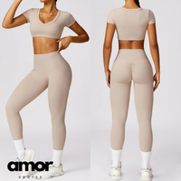 Short Sleeve Premium Scrunched Legging Set - Nude