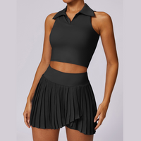 Vest Top Cute Tennis Set Set - Μαύρο 