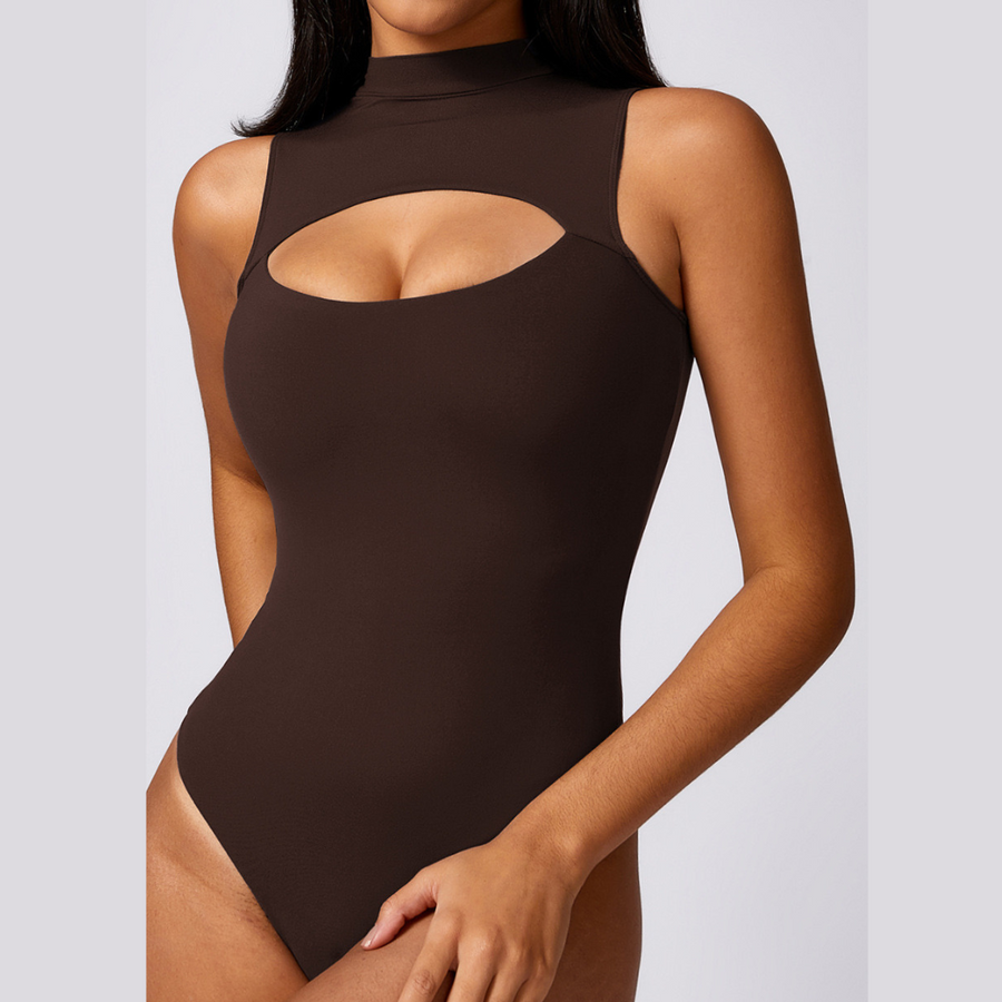 Sexy Stylish Loop Front Bodysuit - Dark Coffee