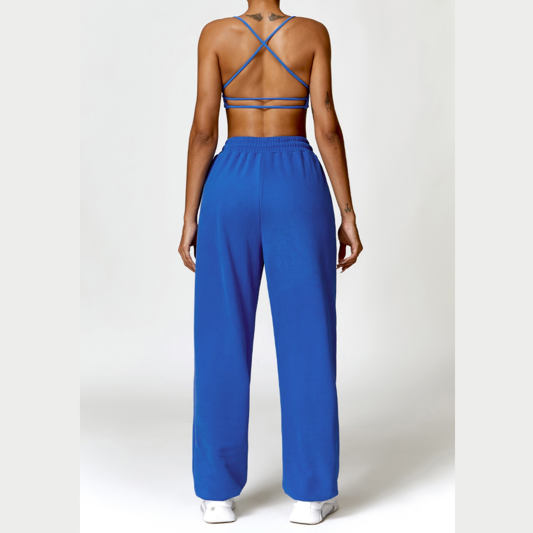 Backless Sexy Top Winter Pant Set - Blue