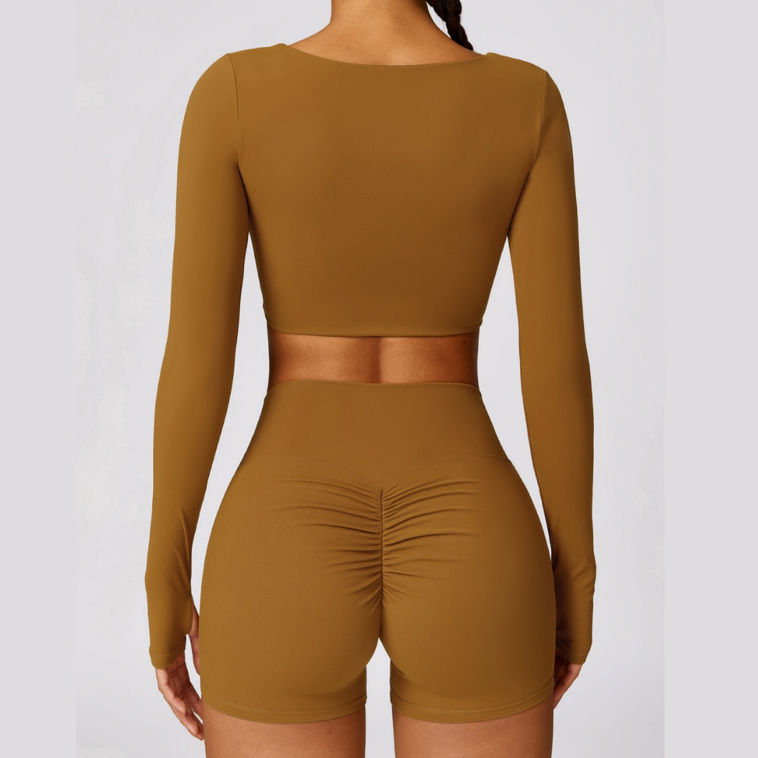 Long Sleeve Premium Short Set - Caramel