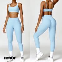 V-Top Skinny Scrunched Legging Set - Blue