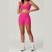 V-Neck Stylish Scrunched Short Set - Magenta