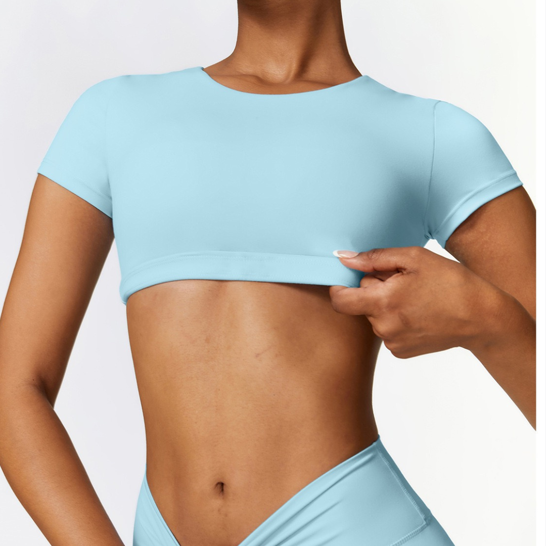 CHRISTIA Comfy Short Sleeve Crop Top - Blue