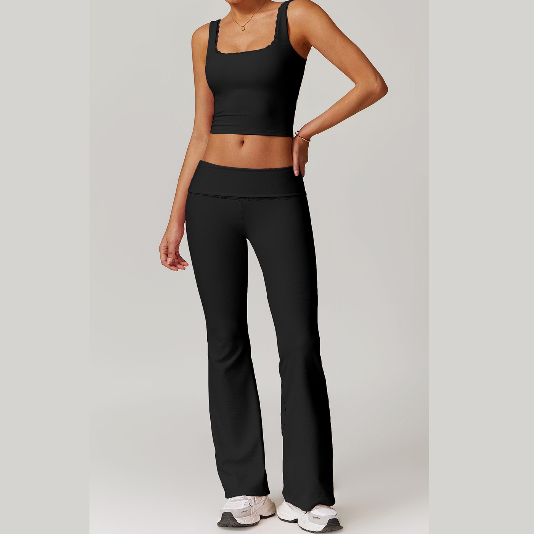 BONI Vest Top Flared Legging Set - Black