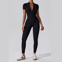 Classic Short-Sleeve Zipped Jumpsuit - Black