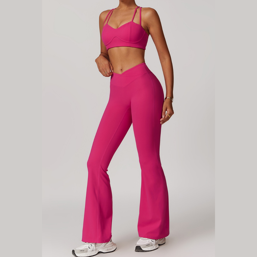 Sabrina Chic Flared Legging Set - Pink Rose