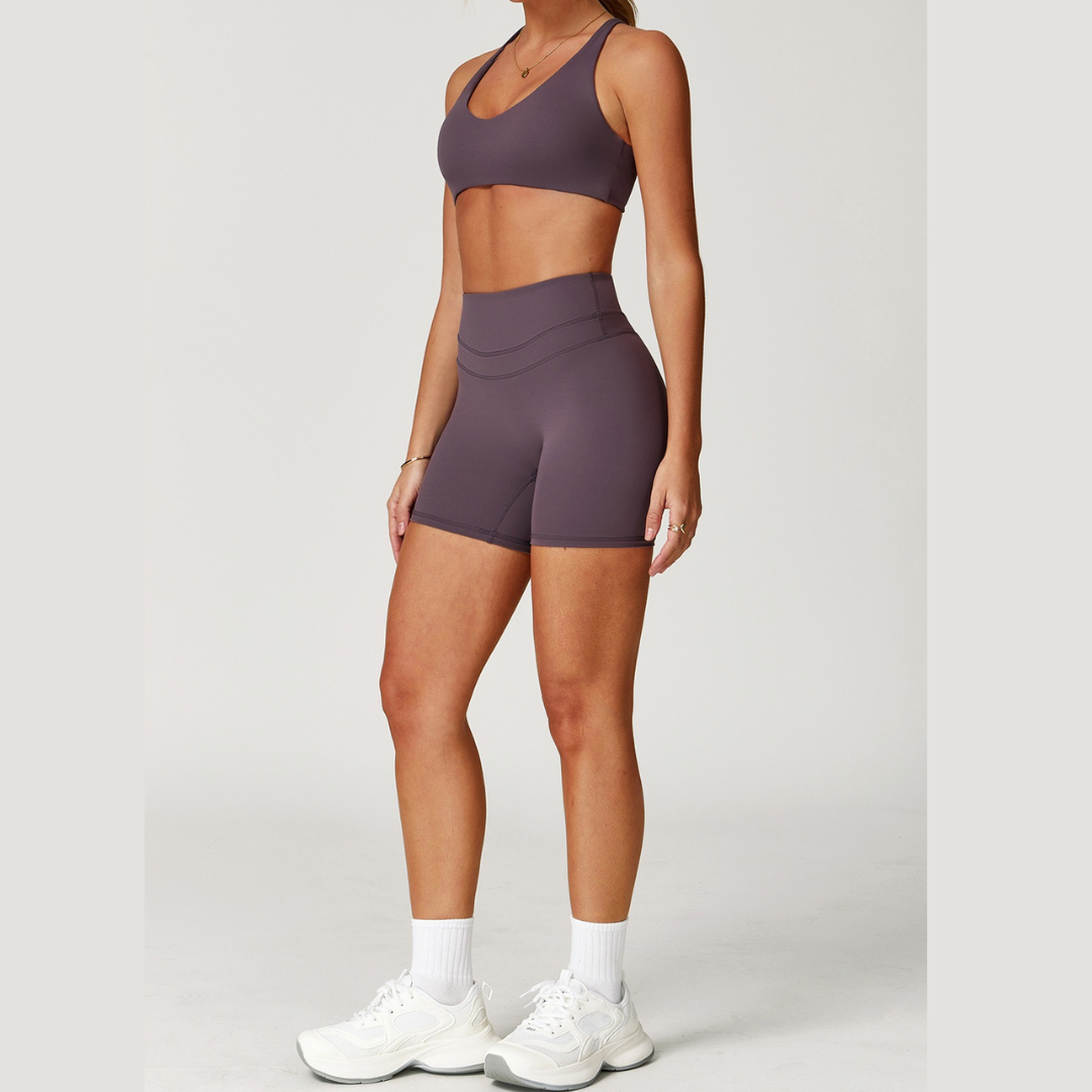 STELLA X-Back Crop Top Short Set - Foggy Purple