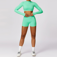 Elegant Long Sleeve Premium Short Set - Electric Green